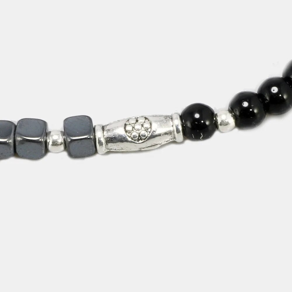 3mm Round Black Onyx & Cubic Marcasite Beads