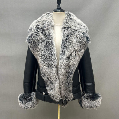 Luxury Genuine Fox Fur Leather Jacket