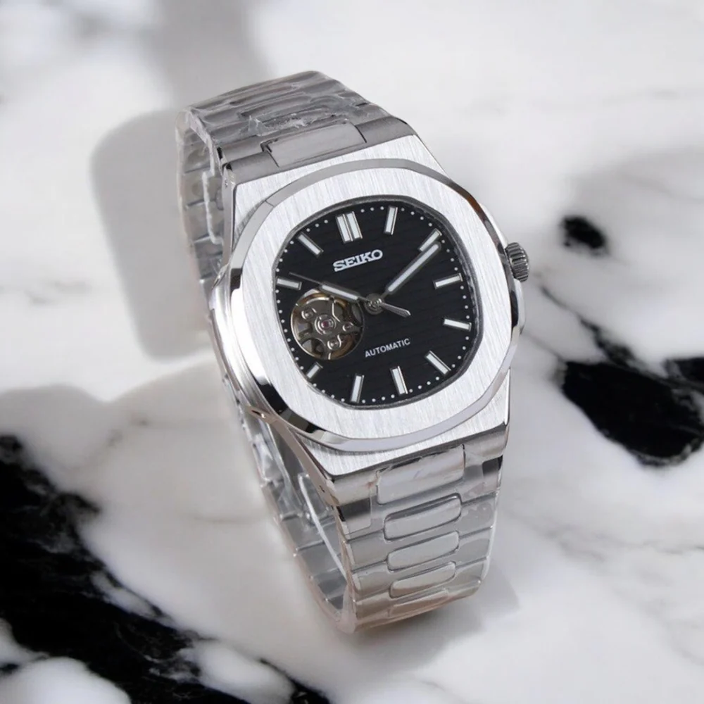 Seiko Mod Nautilus Open Heart | Black