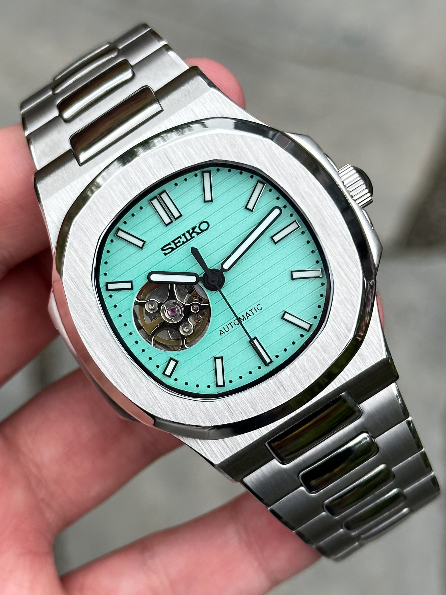 Seiko Mod Nautilus Open Heart | Tiffany Blue