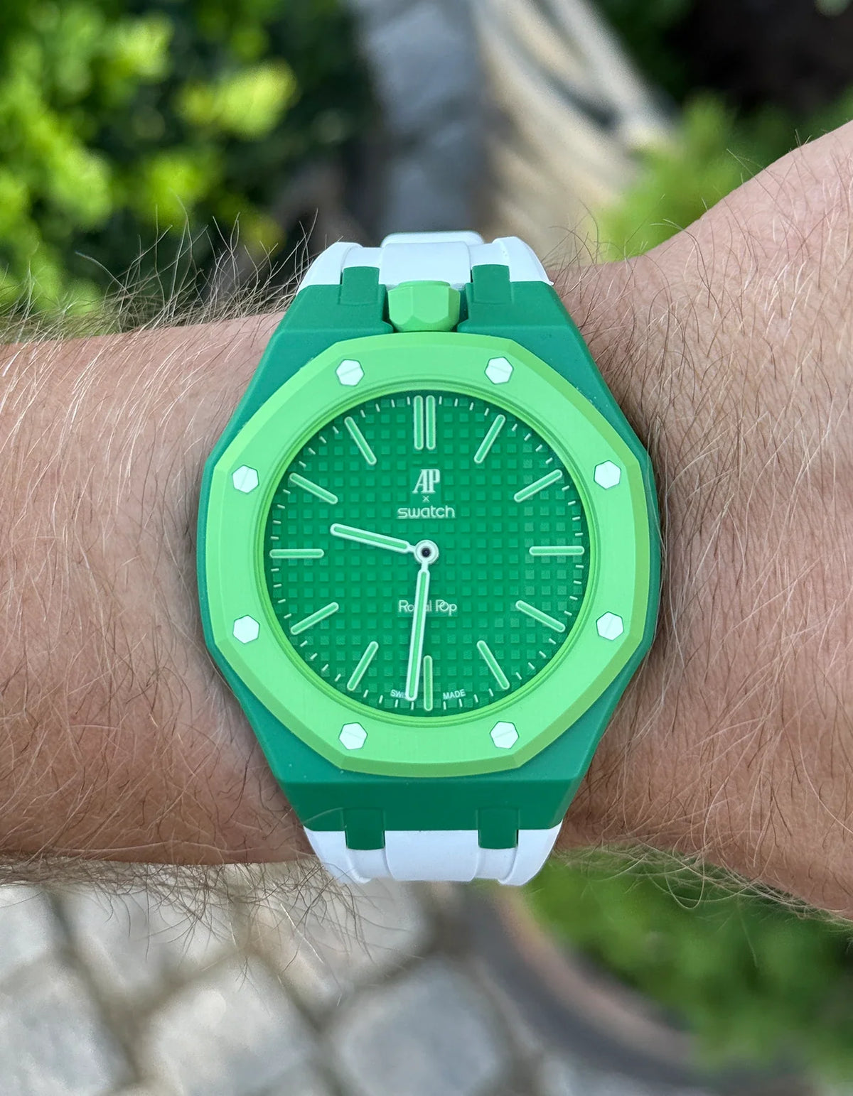 combo::green::rubber-strap-for-ap-x-swatch-royal-pop-white
