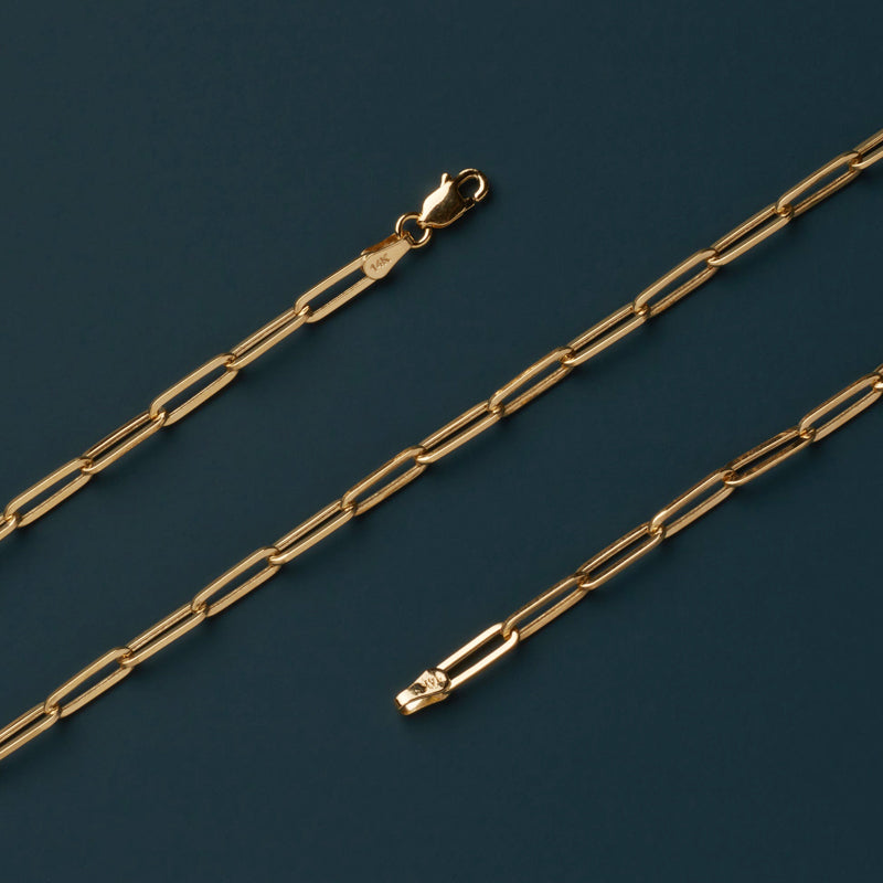 14K Solid Gold 3.4mm Paper Clip Link Bracelet