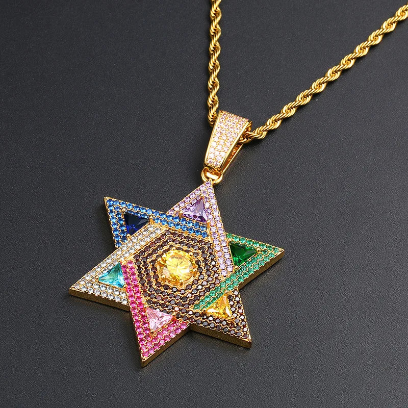 Blingy Iced Out Multicolour Star of David Necklace