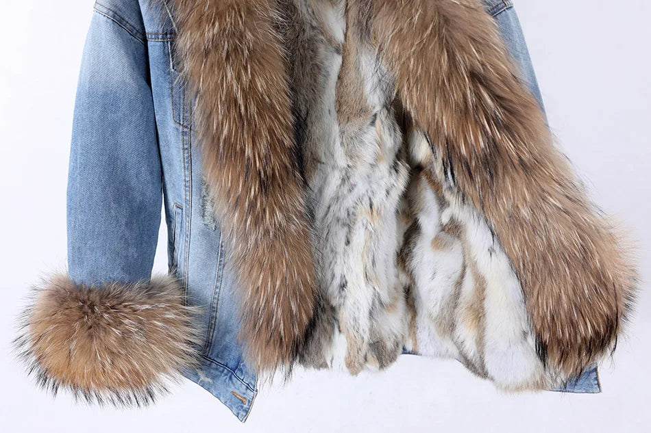 Real Rabbit Fur Denim Jacket