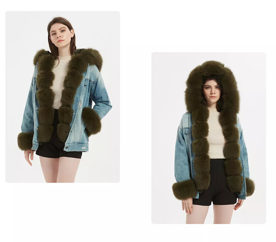 Real Rabbit Fur Denim Jacket