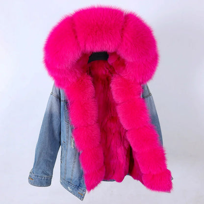 Real Rabbit Fur Denim Jacket