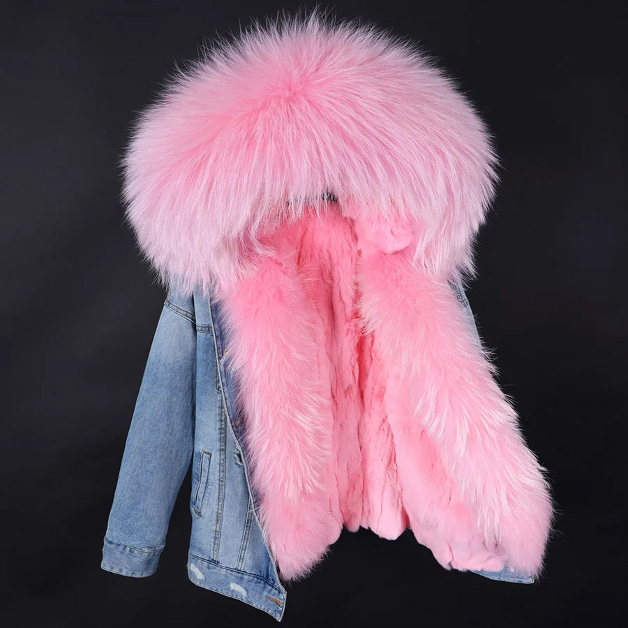 Real Rabbit Fur Denim Jacket