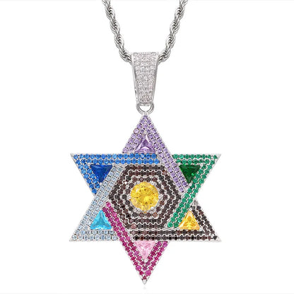 Blingy Iced Out Multicolour Star of David Necklace