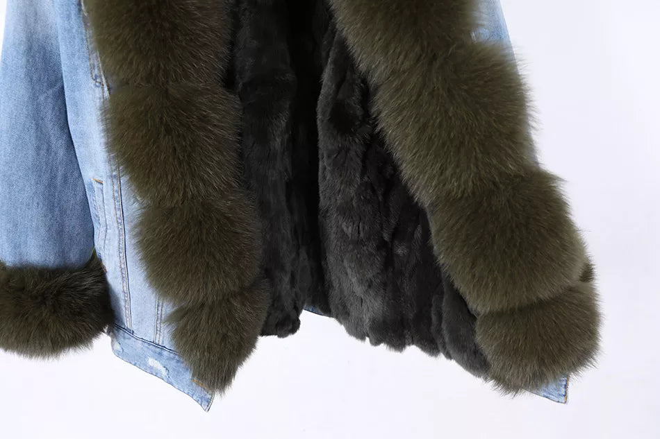 Real Rabbit Fur Denim Jacket