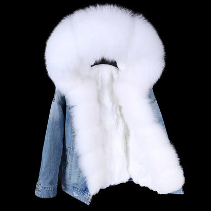 Real Rabbit Fur Denim Jacket