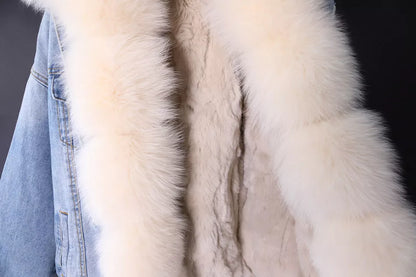 Real Rabbit Fur Denim Jacket