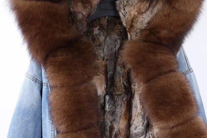 Real Rabbit Fur Denim Jacket