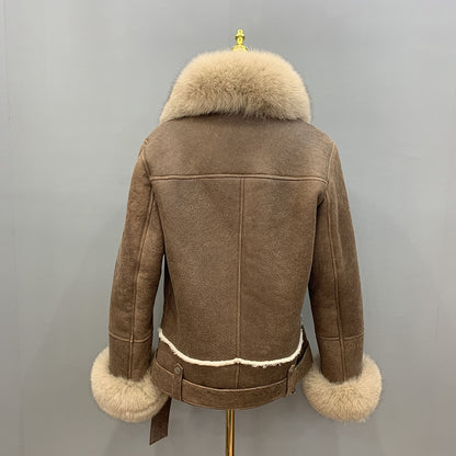 Luxury Genuine Fox Fur Leather Jacket