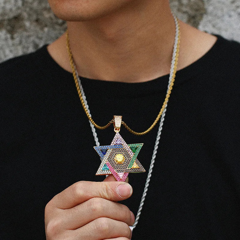 Blingy Iced Out Multicolour Star of David Necklace