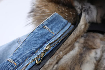 Real Rabbit Fur Denim Jacket