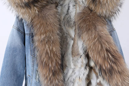 Real Rabbit Fur Denim Jacket