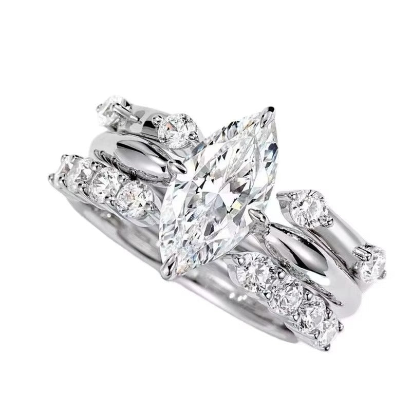 7CT D Color Marquise Cut Moissanite Engagement Ring Set