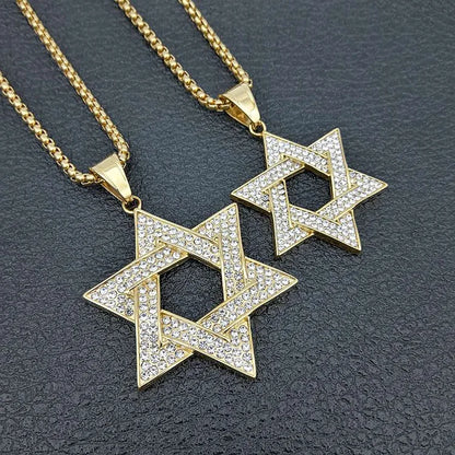 Double Row Iced Out Jewish Star of David Necklace