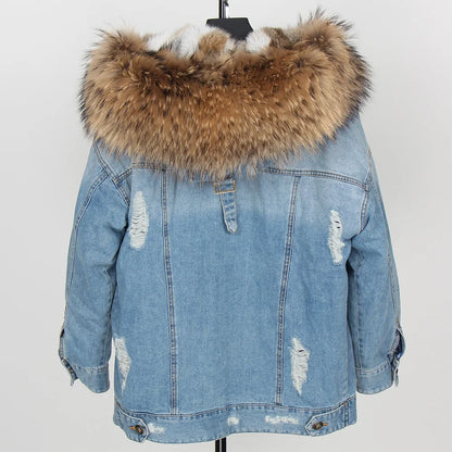 Real Rabbit Fur Denim Jacket