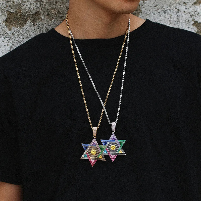 Blingy Iced Out Multicolour Star of David Necklace