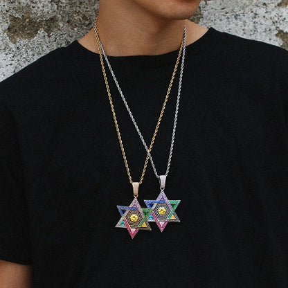 Blingy Iced Out Multicolour Star of David Necklace