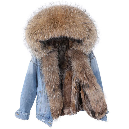 Real Rabbit Fur Denim Jacket