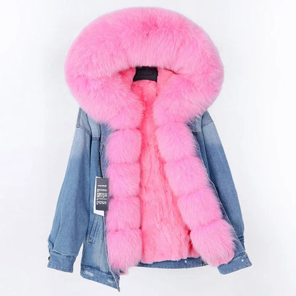 Real Rabbit Fur Denim Jacket