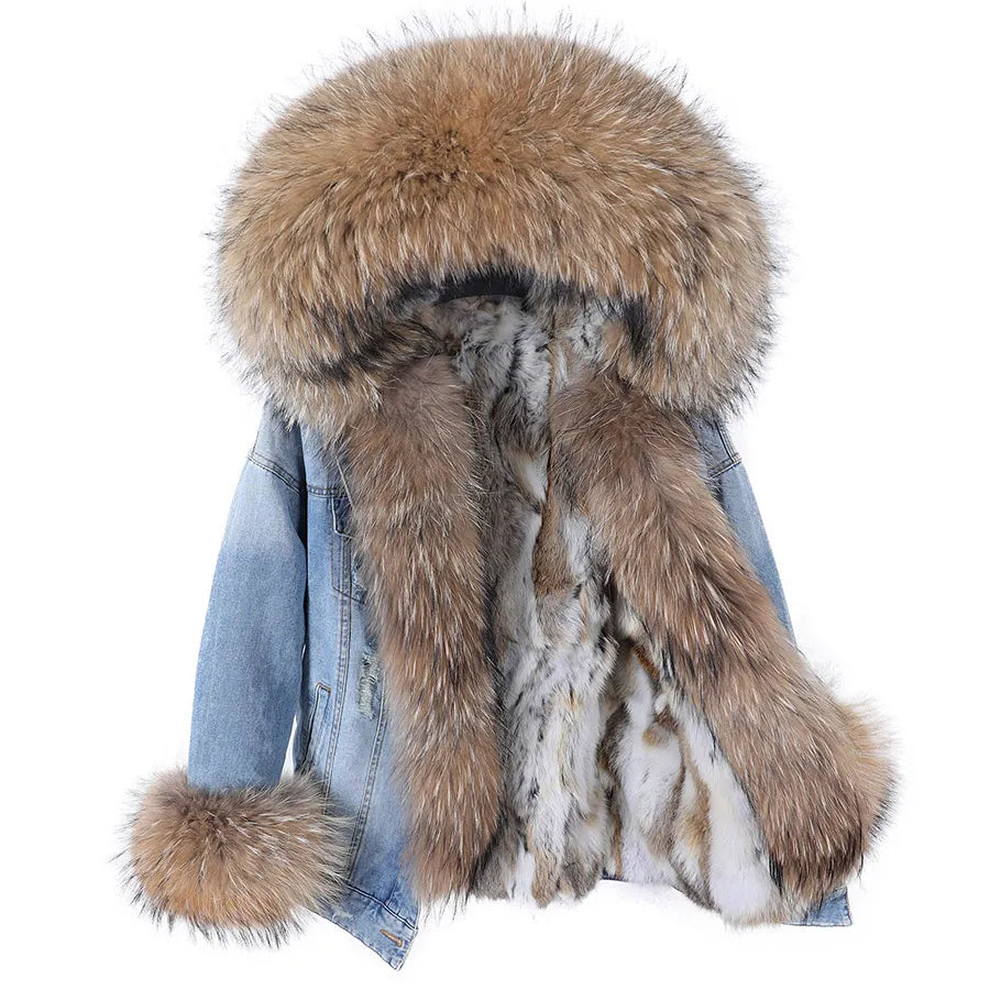 Real Rabbit Fur Denim Jacket