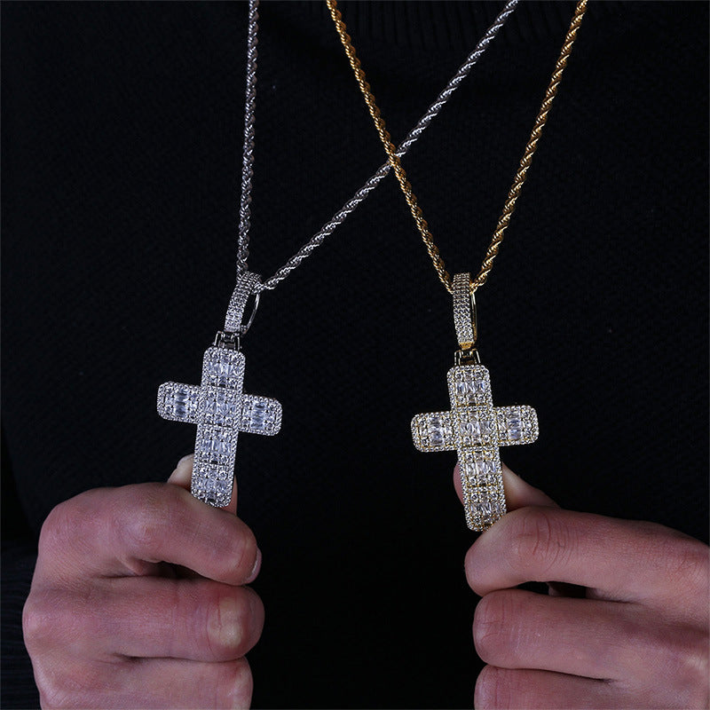 Diamond Baguette Cross Necklace