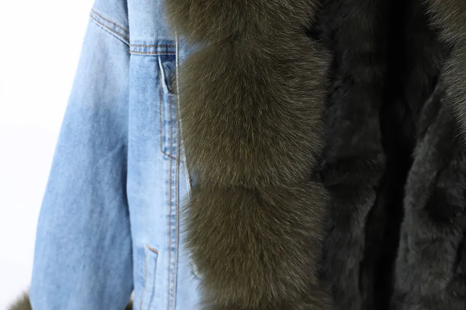 Real Rabbit Fur Denim Jacket