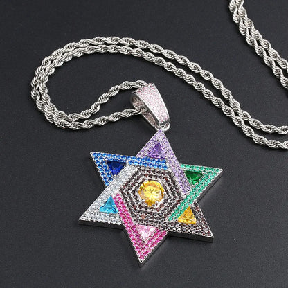 Blingy Iced Out Multicolour Star of David Necklace