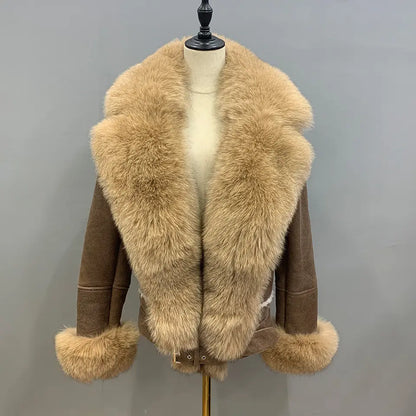 Luxury Genuine Fox Fur Leather Jacket