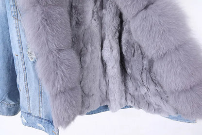 Real Rabbit Fur Denim Jacket