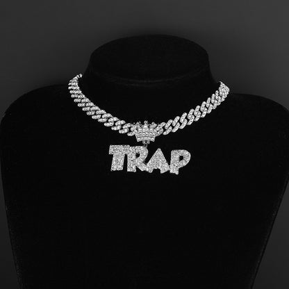 Iced Out TRAP Letter Pendant + Cuban Chain