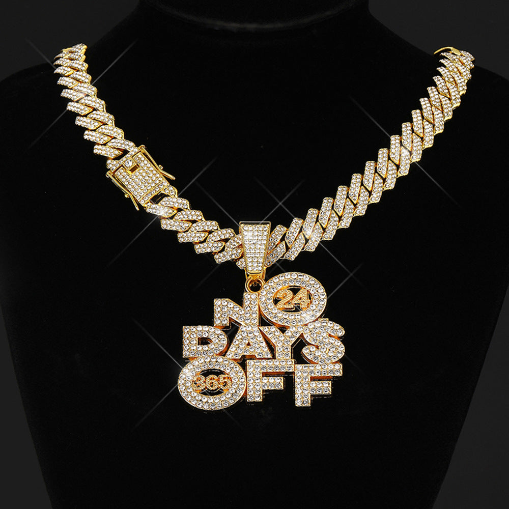 No Days Off Iced out Cuban Pendant Necklace