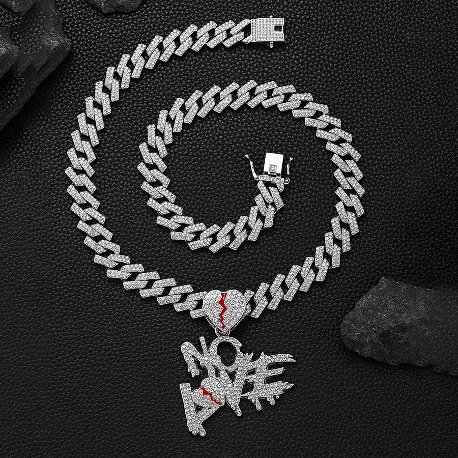 NO LOVE Letter Pendant + Cuban Chain