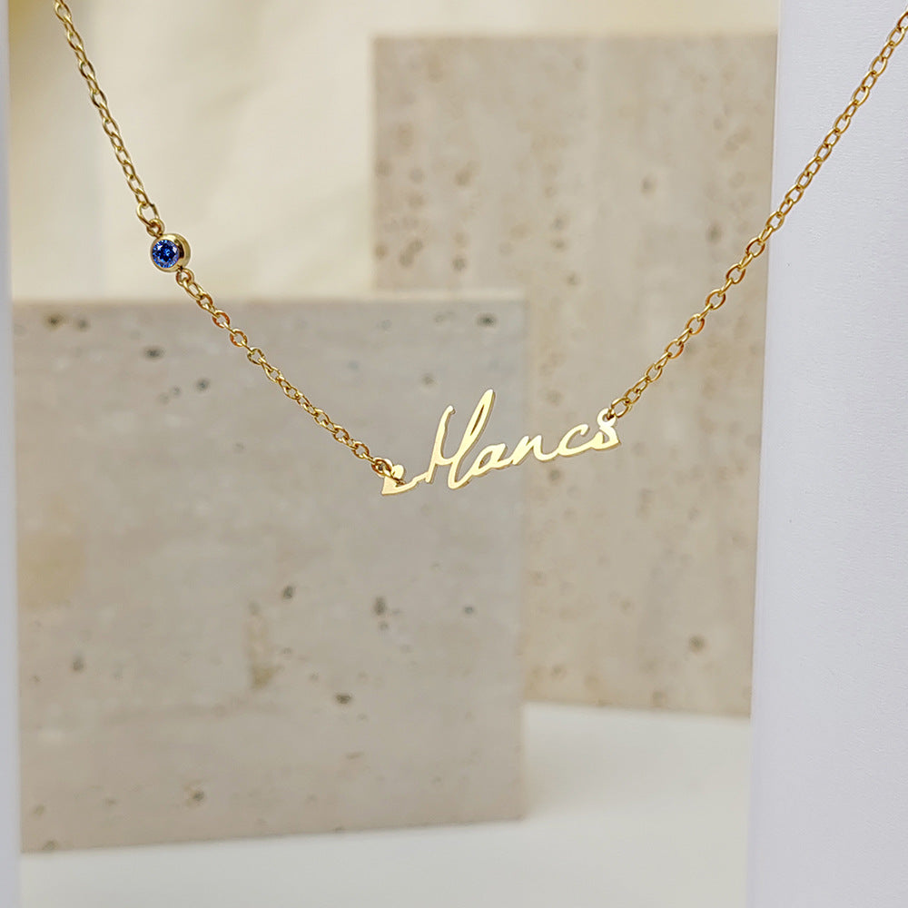 VVS 18K Gold Custom Name Birthstone Necklace