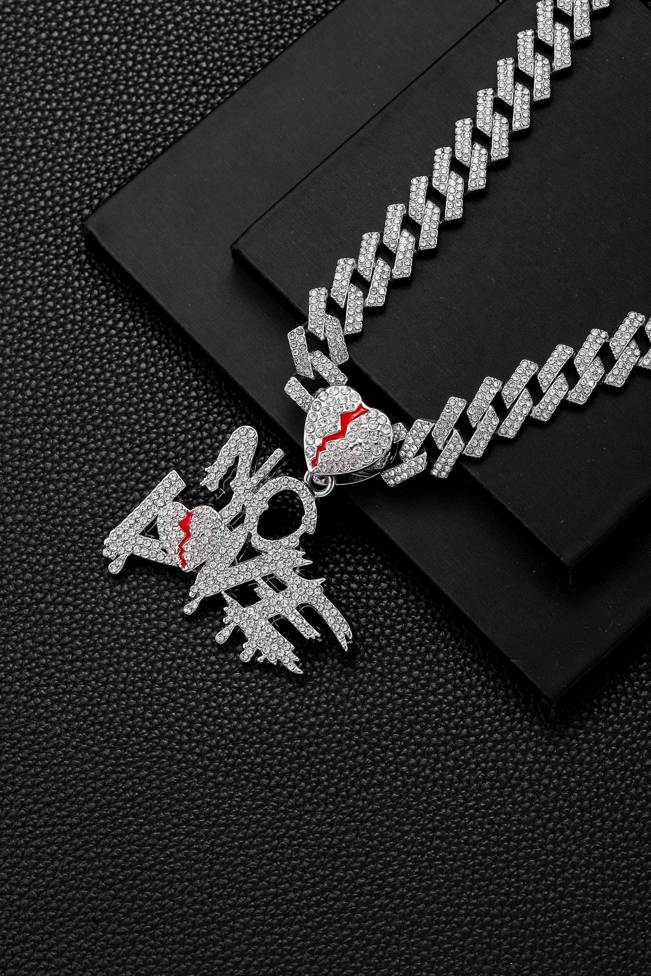 NO LOVE Letter Pendant + Cuban Chain