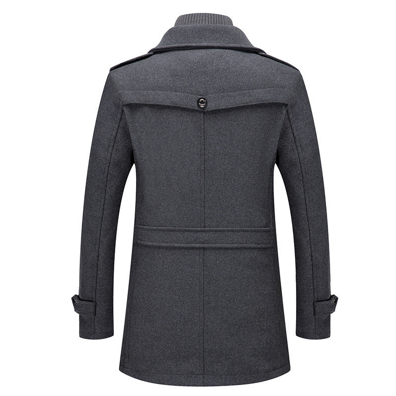 VVS Chic Men's Wool Double Collar Trench Coat