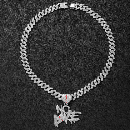 NO LOVE Letter Pendant + Cuban Chain