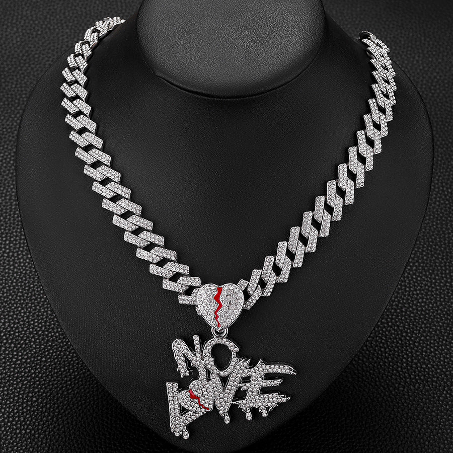 NO LOVE Letter Pendant + Cuban Chain