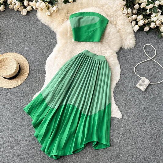 Tube and Pleated Skirt Summer Dress Set