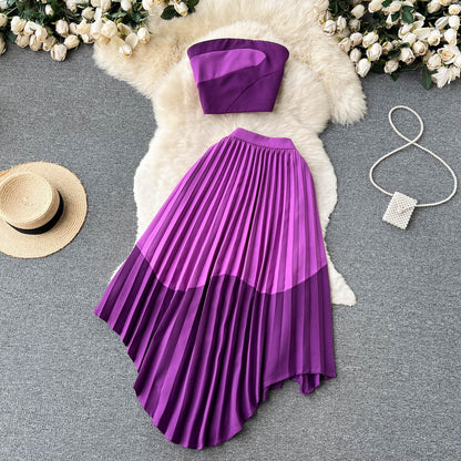 Tube and Pleated Skirt Summer Dress Set