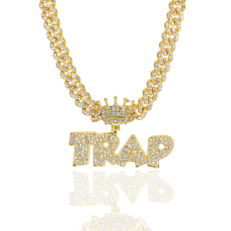 Iced Out TRAP Letter Pendant + Cuban Chain