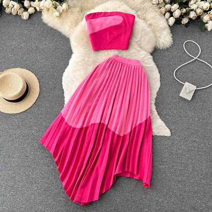 Tube and Pleated Skirt Summer Dress Set