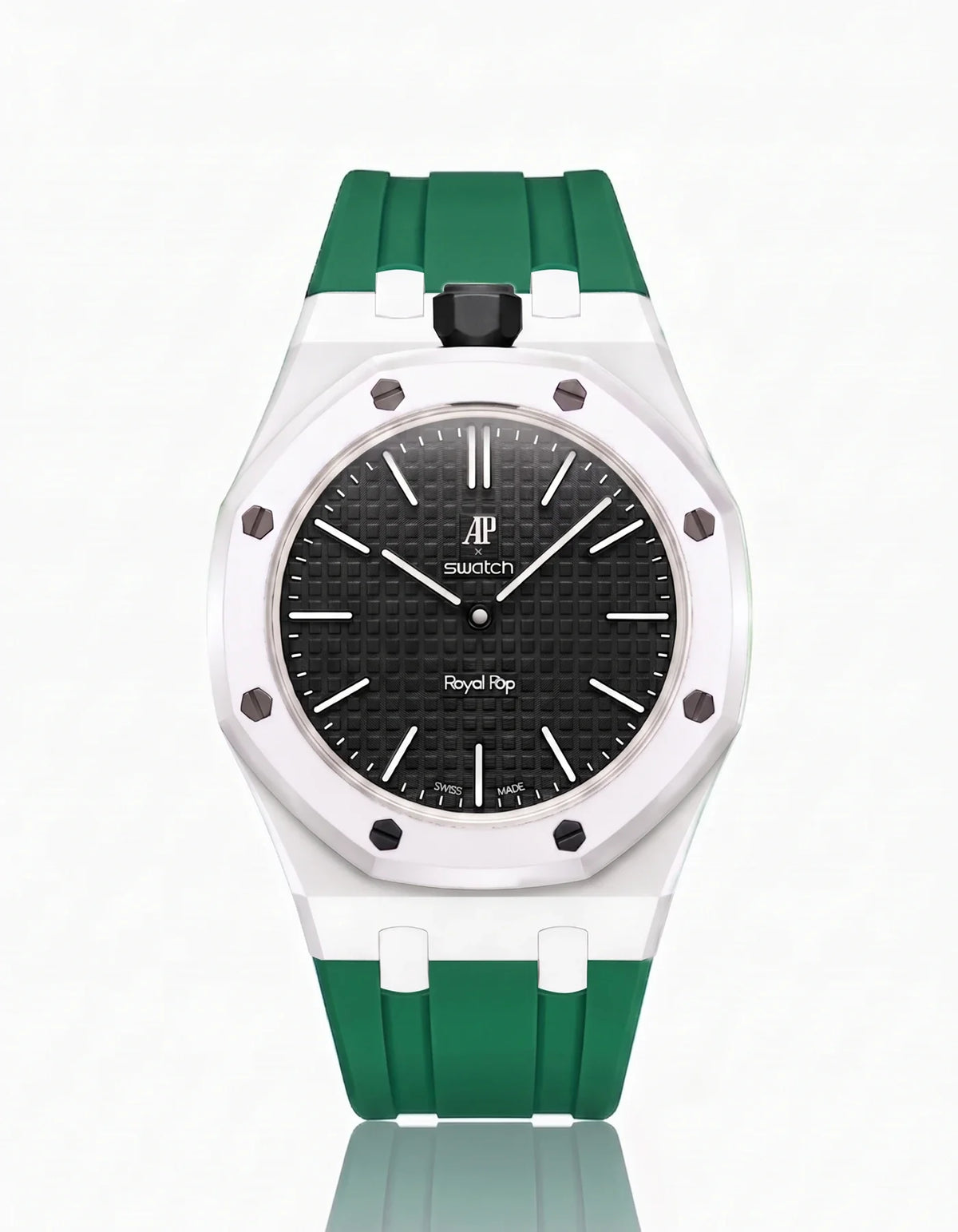 combo::white::rubber-strap-for-ap-x-swatch-royal-pop-green