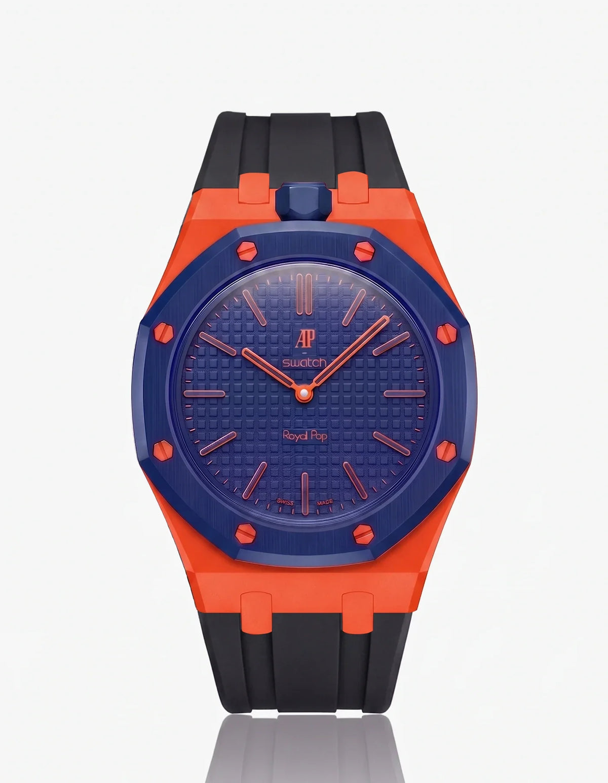 combo::orenji-orange::rubber-strap-for-ap-x-swatch-royal-pop-black