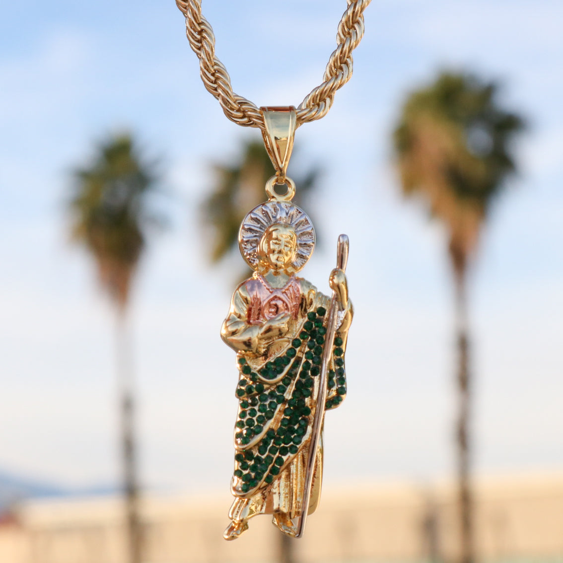 Diamond Iced San Judas Pendant Chain