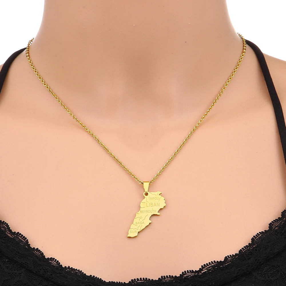 Middle East Lebanon Gold Map Necklace