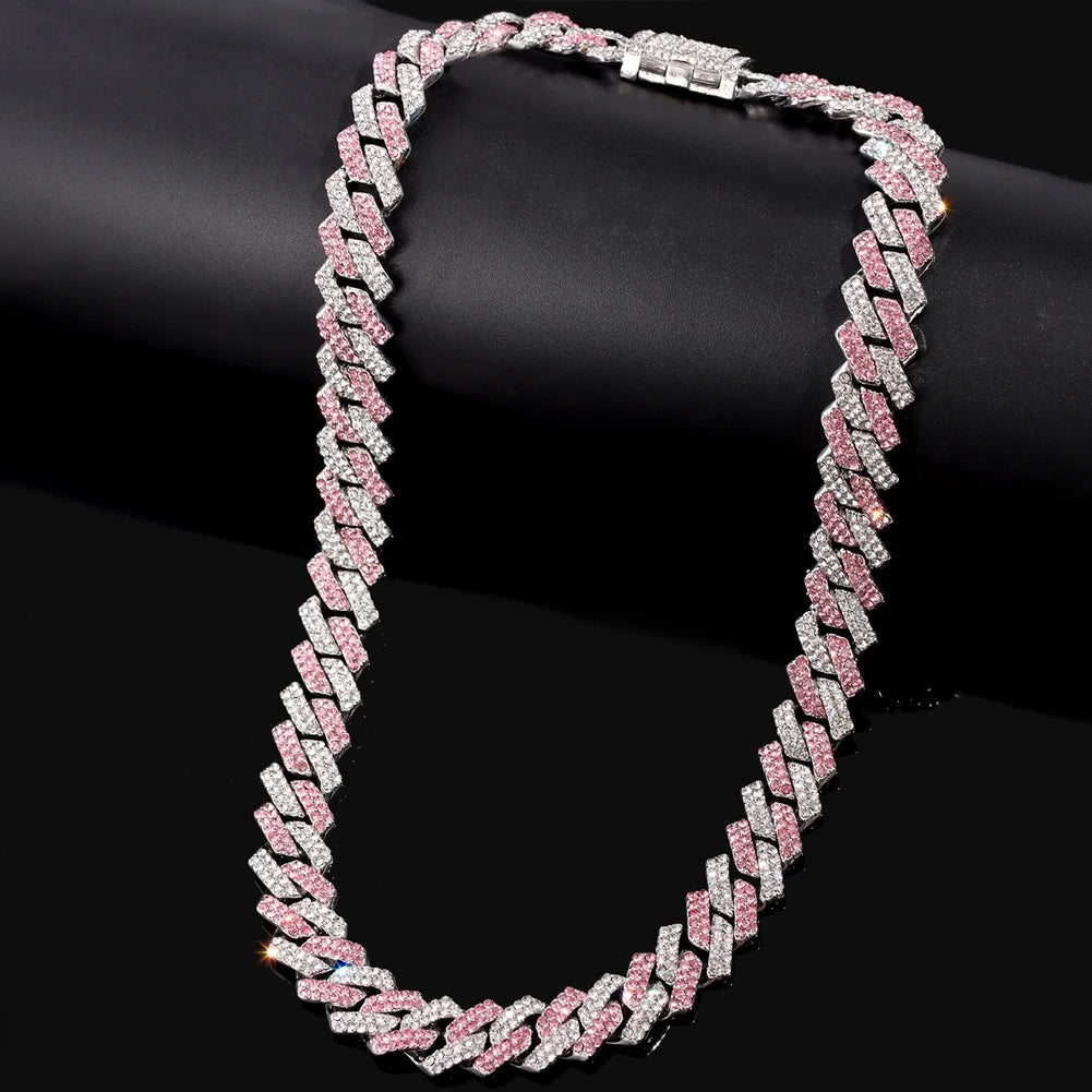 VVS Pink 14MM Cuban Chain with Paved Mouth Cursive Letter